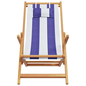 vidaXL Chaises de plage pliantes 2 pcs Tissu bleu et blanc et bois massif