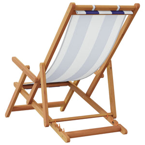 vidaXL Chaises de plage pliantes 2 pcs Tissu bleu et blanc et bois massif