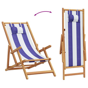 vidaXL Chaises de plage pliantes 2 pcs Tissu bleu et blanc et bois massif