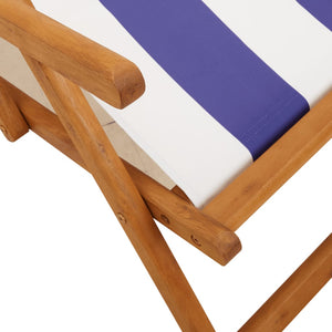 vidaXL Chaises de plage pliantes 2 pcs Tissu bleu et blanc et bois massif
