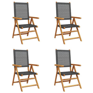 vidaXL Chaises de jardin réglables 4 pcs Noir Résine tressée Bois massif