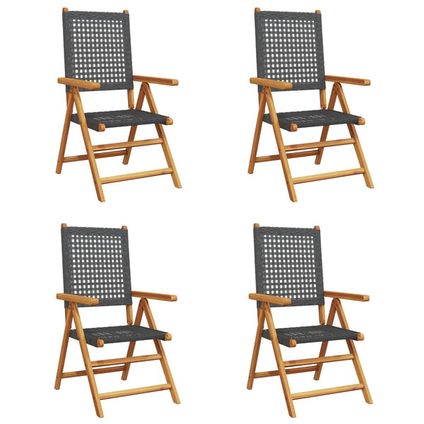 vidaXL Chaises de jardin réglables 4 pcs Noir Résine tressée Bois massif