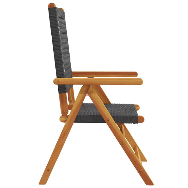vidaXL Chaises de jardin réglables 4 pcs Noir Résine tressée Bois massif