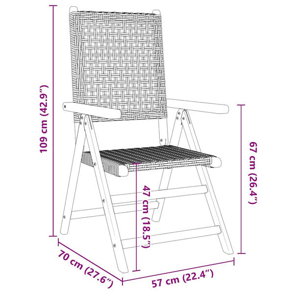 vidaXL Chaises de jardin réglables 4 pcs Noir Résine tressée Bois massif