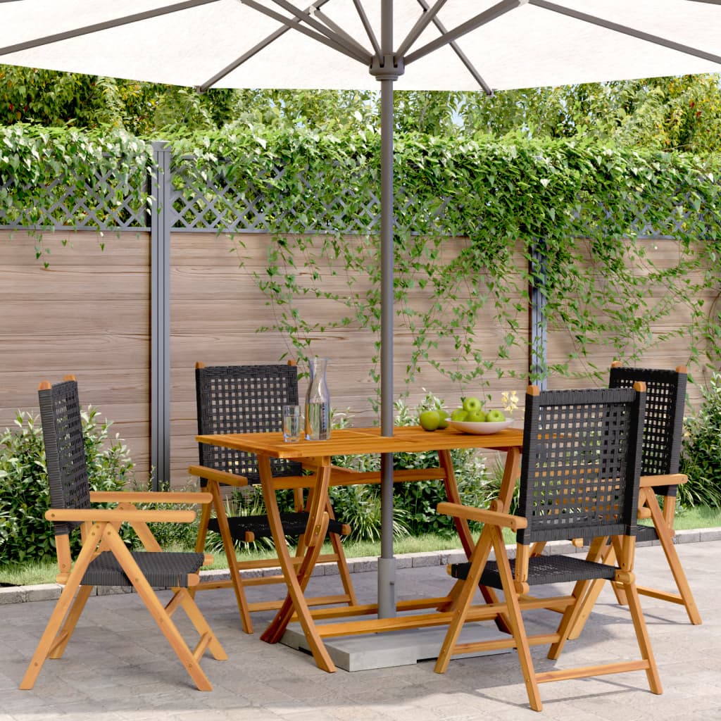 vidaXL Chaises de jardin réglables 4 pcs Noir Résine tressée Bois massif