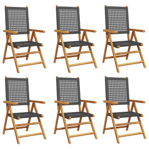 vidaXL Chaises de jardin inclinables 6 pcs Noir Résine tressée Bois massif