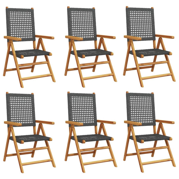 vidaXL Chaises de jardin inclinables 6 pcs Noir Résine tressée Bois massif