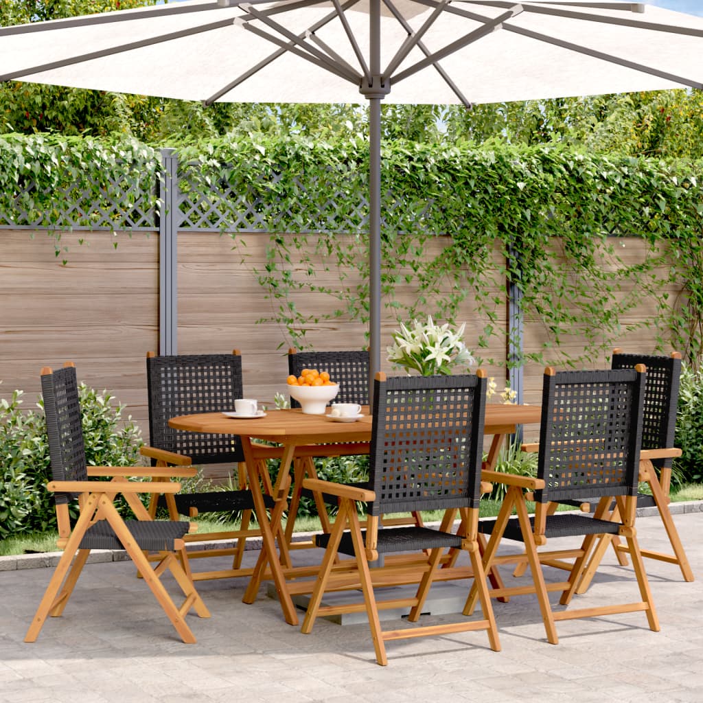 vidaXL Chaises de jardin inclinables 6 pcs Noir Résine tressée Bois massif
