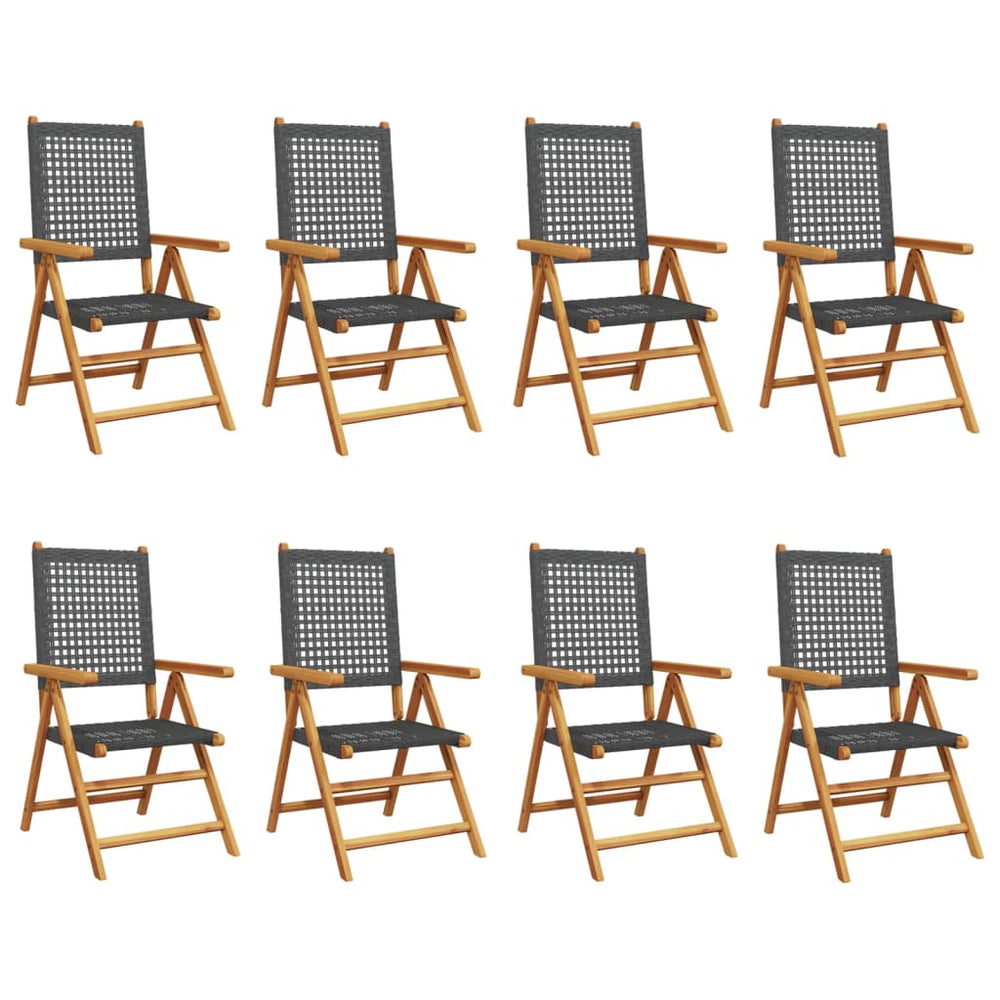 vidaXL Chaises de jardin inclinables 8 pcs Noir Résine tressée Bois massif