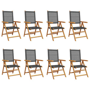 vidaXL Chaises de jardin inclinables 8 pcs Noir Résine tressée Bois massif