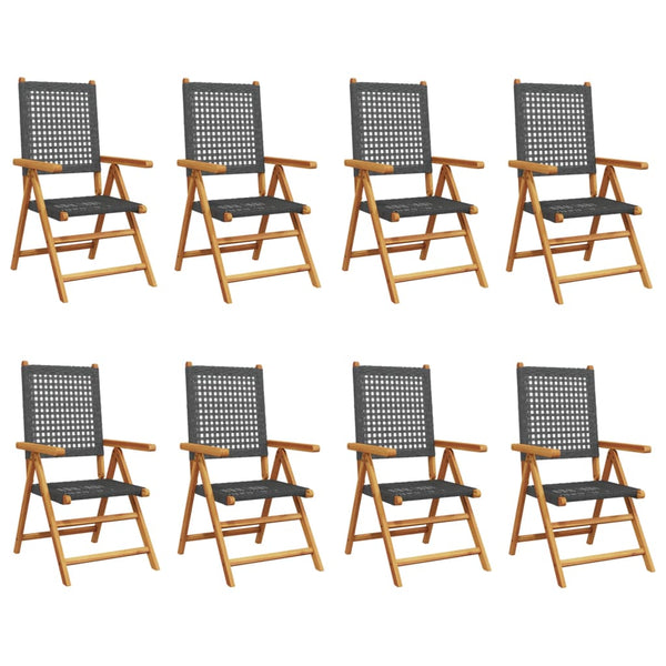vidaXL Chaises de jardin inclinables 8 pcs Noir Résine tressée Bois massif