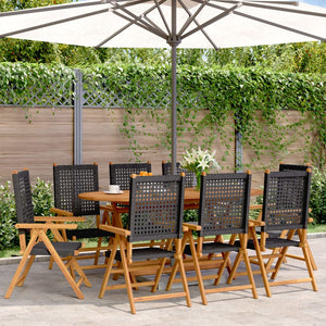vidaXL Chaises de jardin inclinables 8 pcs Noir Résine tressée Bois massif