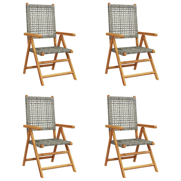 vidaXL Chaises de jardin réglables 4 pcs Gris résine tressée bois massif