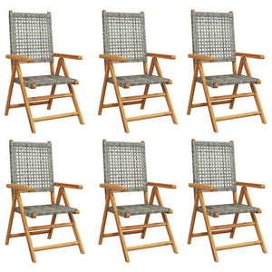 vidaXL Chaises de jardin réglables 6 pcs Bois massif en poly rotin Gris