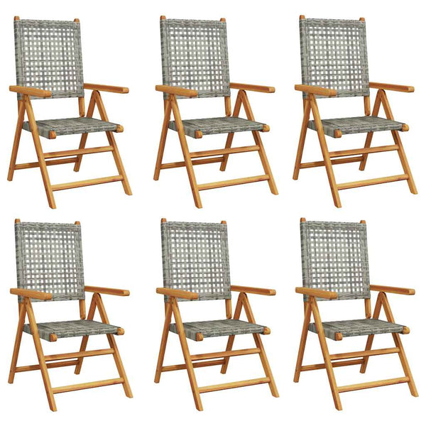 vidaXL Chaises de jardin réglables 6 pcs Bois massif en poly rotin Gris