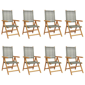 vidaXL Chaises de jardin réglables 8 pcs Gris Résine tressée Bois massif