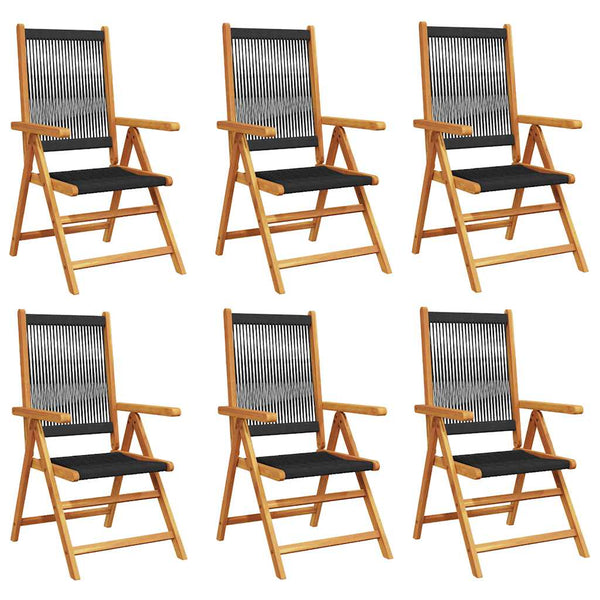 vidaXL Chaises de jardin réglables 6 pcs Bois d'acacia massif Noir