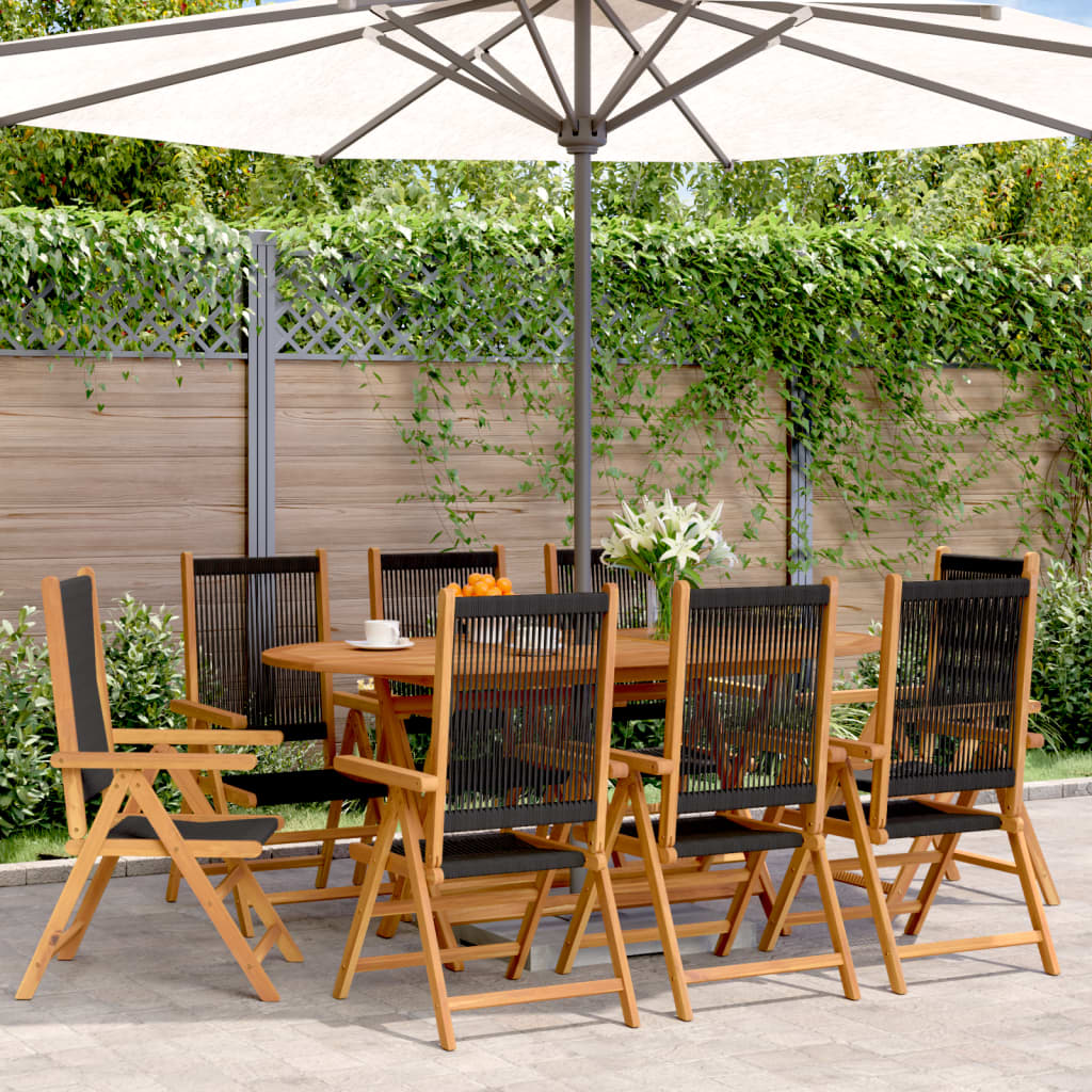vidaXL Chaises de jardin réglables 8 pcs Noir Bois d'acacia massif