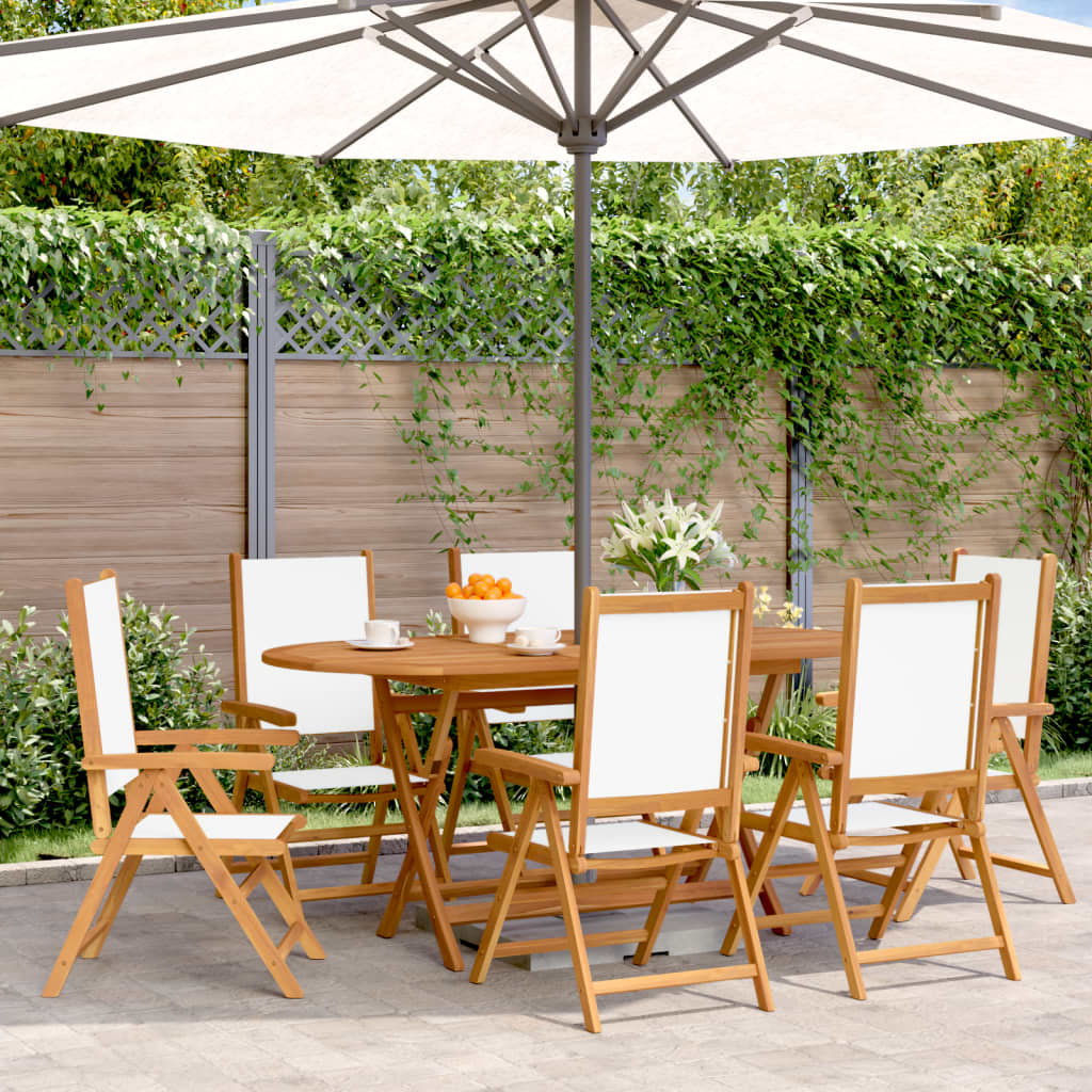 vidaXL Chaises de jardin inclinables 6 pcs Crème Tissu et bois massif