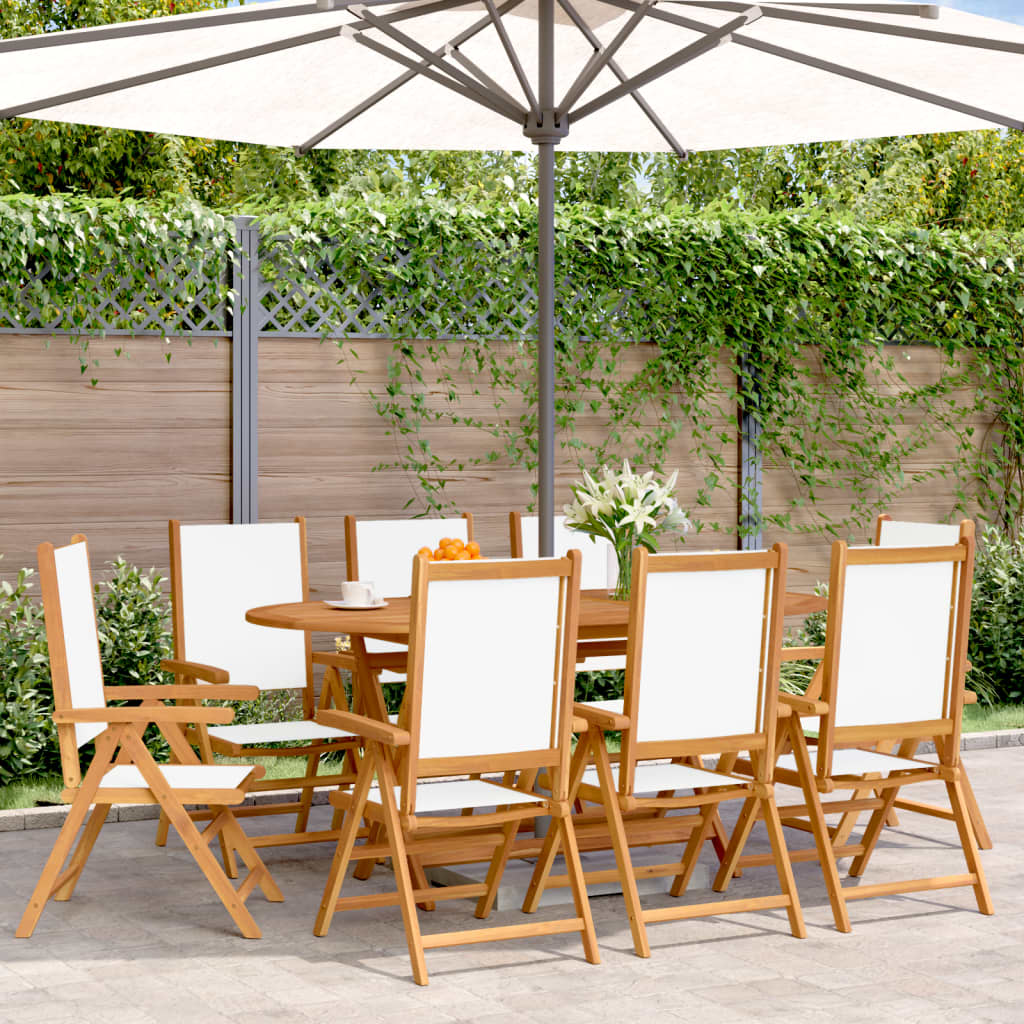 vidaXL Chaises de jardin réglables 8 pcs Crème Tissu et Bois massif