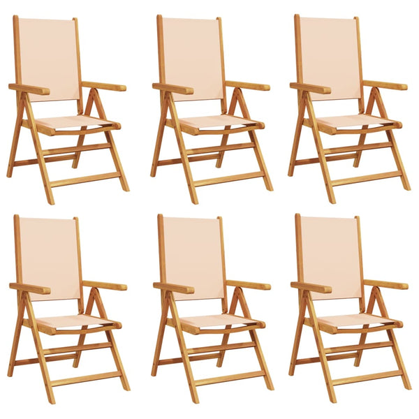 vidaXL Chaises de jardin réglables 6 pcs Tissu beige et bois massif