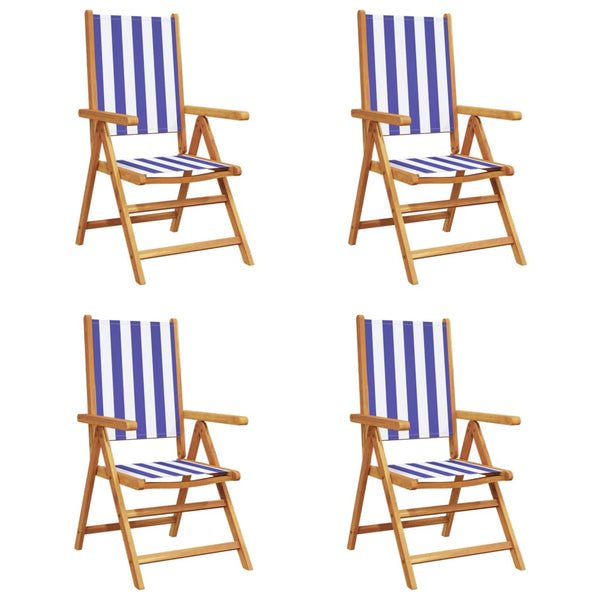 vidaXL Chaises de jardin réglables 4 pcs Tissu bleu et blanc et bois massif