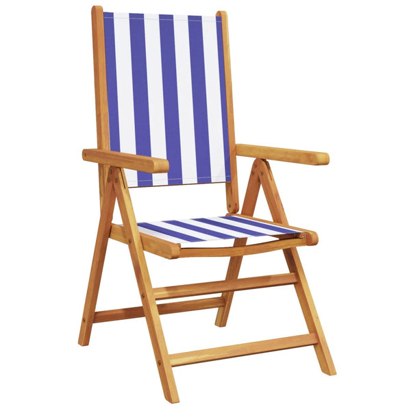 vidaXL Chaises de jardin réglables 4 pcs Tissu bleu et blanc et bois massif