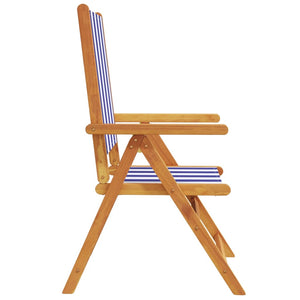 vidaXL Chaises de jardin réglables 4 pcs Tissu bleu et blanc et bois massif