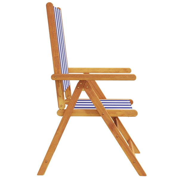 vidaXL Chaises de jardin réglables 4 pcs Tissu bleu et blanc et bois massif