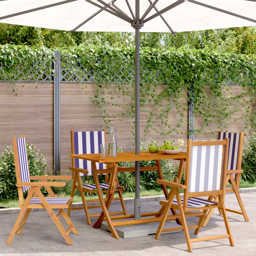 vidaXL Chaises de jardin réglables 4 pcs Tissu bleu et blanc et bois massif