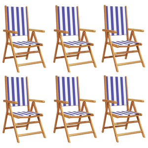 vidaXL Chaises de jardin réglables 6 pcs Tissu bleu et blanc et bois massif