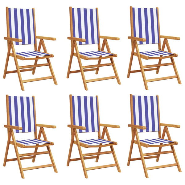 vidaXL Chaises de jardin réglables 6 pcs Tissu bleu et blanc et bois massif