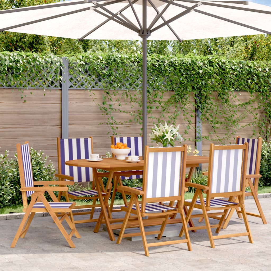 vidaXL Chaises de jardin réglables 6 pcs Tissu bleu et blanc et bois massif