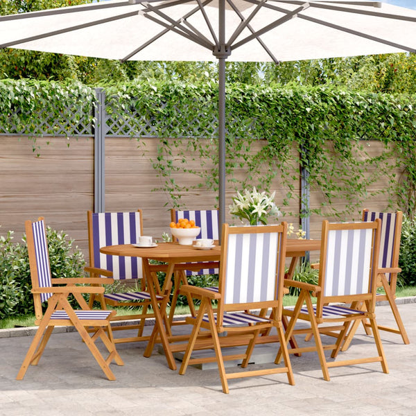 vidaXL Chaises de jardin réglables 6 pcs Tissu bleu et blanc et bois massif