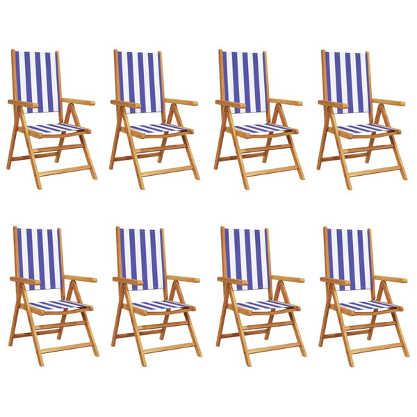 vidaXL Chaises de jardin réglables 8 pcs Tissu bleu et blanc et bois massif
