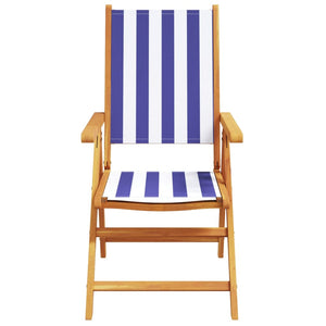 vidaXL Chaises de jardin réglables 8 pcs Tissu bleu et blanc et bois massif