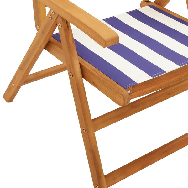 vidaXL Chaises de jardin réglables 8 pcs Tissu bleu et blanc et bois massif