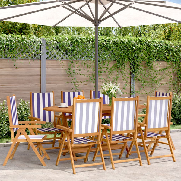 vidaXL Chaises de jardin réglables 8 pcs Tissu bleu et blanc et bois massif