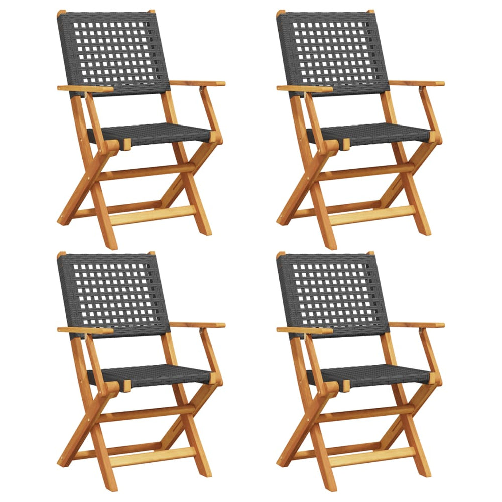 Klappbare Gartenstühle, 4er Set, Poly Rattan & Holz
