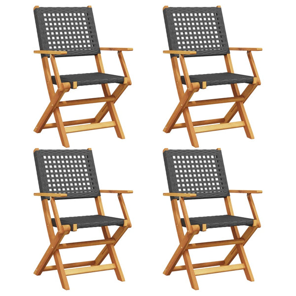 vidaXL Chaises de jardin 4 pcs Pliables Noir Résine tressée & Bois massif