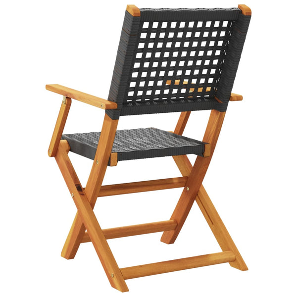 vidaXL Chaises de jardin 4 pcs Pliables Noir Résine tressée & Bois massif