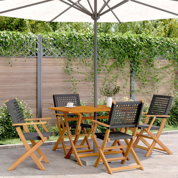 vidaXL Chaises de jardin 4 pcs Pliables Noir Résine tressée & Bois massif