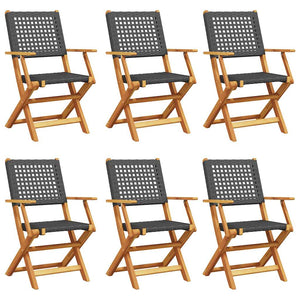 vidaXL Chaises de jardin pliantes 6 pcs. Noir résine tressée et bois massif