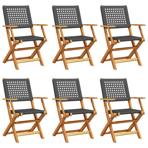 vidaXL Chaises de jardin pliantes 6 pcs. Noir résine tressée et bois massif