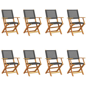 vidaXL Chaises de jardin 8 pcs Pliables Rotin synthétique noir & Bois massif