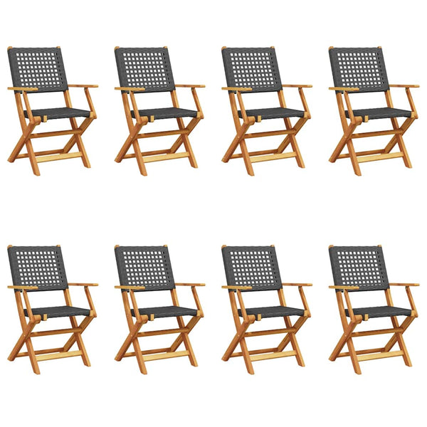 vidaXL Chaises de jardin 8 pcs Pliables Rotin synthétique noir & Bois massif