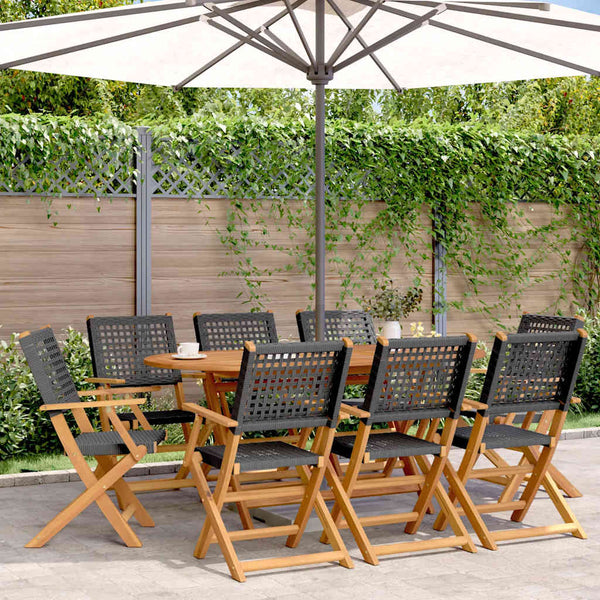 vidaXL Chaises de jardin 8 pcs Pliables Rotin synthétique noir & Bois massif