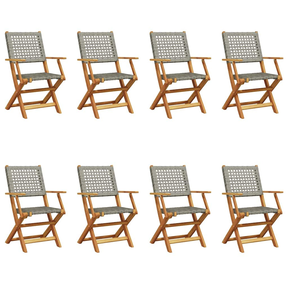 Gartenstühle 8er Set Klappbar Grau Poly Rattan