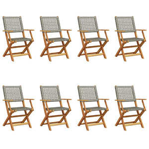 Gartenstühle 8er Set Klappbar Grau Poly Rattan