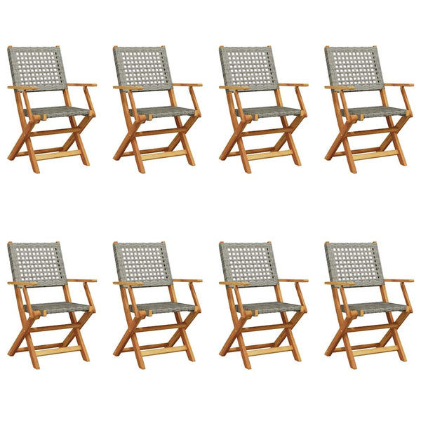 Gartenstühle 8er Set Klappbar Grau Poly Rattan